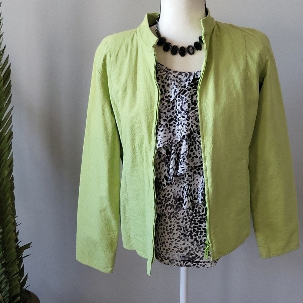 Eileen Fisher spring green straight collar full zip long sleeve lined jacket - Picture 2 of 12